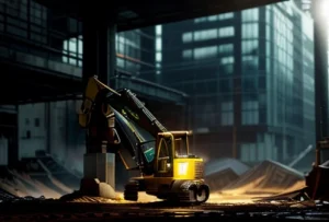 ilustrasi ekskavator memotong kabel fiber optik bawah tanah