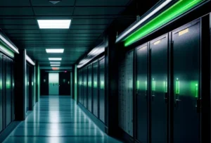 server rak rumah sakit dengan sistem redundansi sd-wan dan firewall menyala hijau