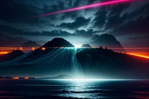 ilustrasi gelombang frekuensi radio nirkabel yang bertabrakan di atas atap ruko padat komersial menyebabkan gangguan internet