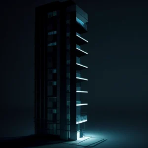 prosedur penarikan kabel serat optik yang rapi dan terisolasi dari kabel listrik di dalam jalur shaft gedung