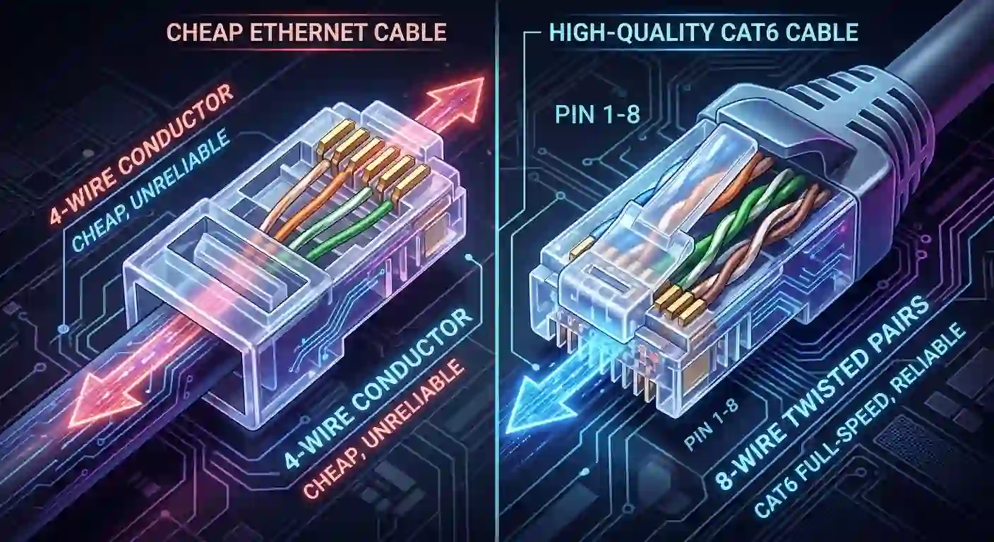 Cara membedakan kabel UTP 4 kawat Fast Ethernet dengan kabel 8 kawat Gigabit Cara membedakan kabel UTP 4 kawat Fast Ethernet dengan kabel 8 kawat Gigabit