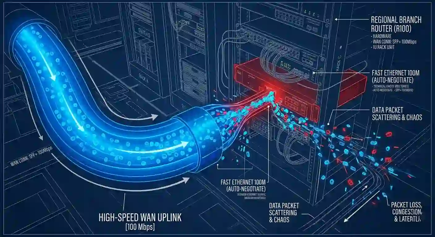 Topologi leher botol jaringan internet akibat router Fast Ethernet 100Mbps Topologi leher botol jaringan internet akibat router Fast Ethernet 100Mbps