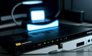 Infrastruktur internet fiber optic dedicated dengan port forwarding port obfuscation menuju server Synology
