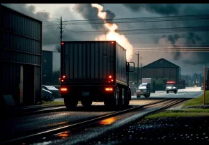 ilustrasi kabel fiber optik pabrik putus tersangkut truk di jalan kawasan industri