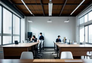 pemancar wifi enterprise access point terpasang di langit langit coworking space