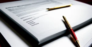 Tumpukan dokumen kontrak legal Service Level Agreement B2B internet perusahaan