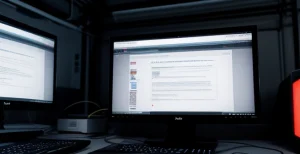 Layar monitor menampilkan log ping RTO warna merah sebagai bukti sistem
