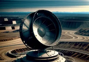 ISP Tambang Nikel: Hybrid Satelit & PtP Radio Antena satelit orbit rendah terpasang kuat berdampingan dengan radio point-to-point di lokasi proyek ekstrem