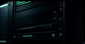 Rak server industri yang menunjukkan susunan perangkat router BGP korporat