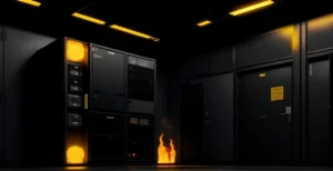 Sewa VPS Cloud vs Server Kantor: Solusi Anti Lelet simulasi kebakaran arus pendek listrik pada ruangan penyimpanan server rak kecil