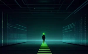 Visualisasi isolasi jaringan VLAN antara jalur WiFi pengunjung ruang tunggu dealer dan jalur operasional mekanik