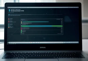 Teknisi jaringan sedang mengecek konfigurasi alamat IP dan load balancing pada router di ruang server