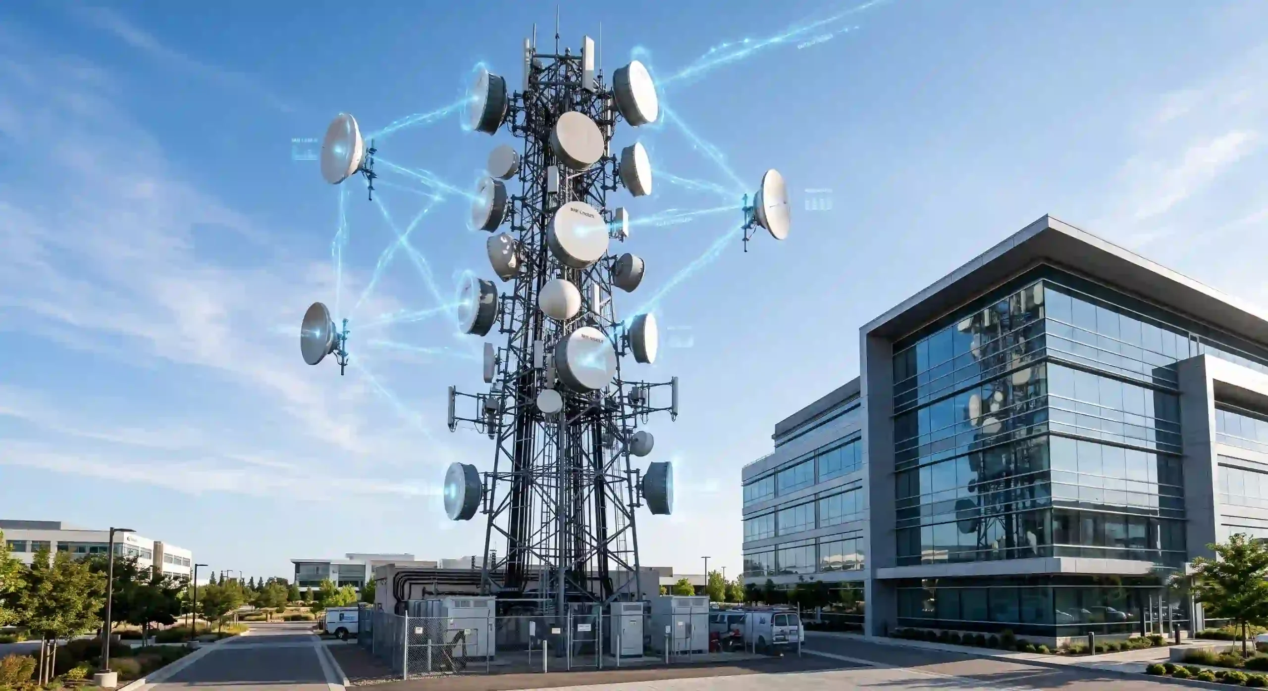 Syarat Lengkap Pengadaan Internet Kantor via E-Katalog LKPP 2026 Ilustrasi menara radio microwave sebagai backup link internet kantor anti galian kabel