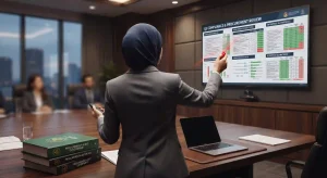 Insinyur jaringan IT dan auditor pemerintah sedang mengevaluasi bukti kepatuhan KAK pengadaan internet